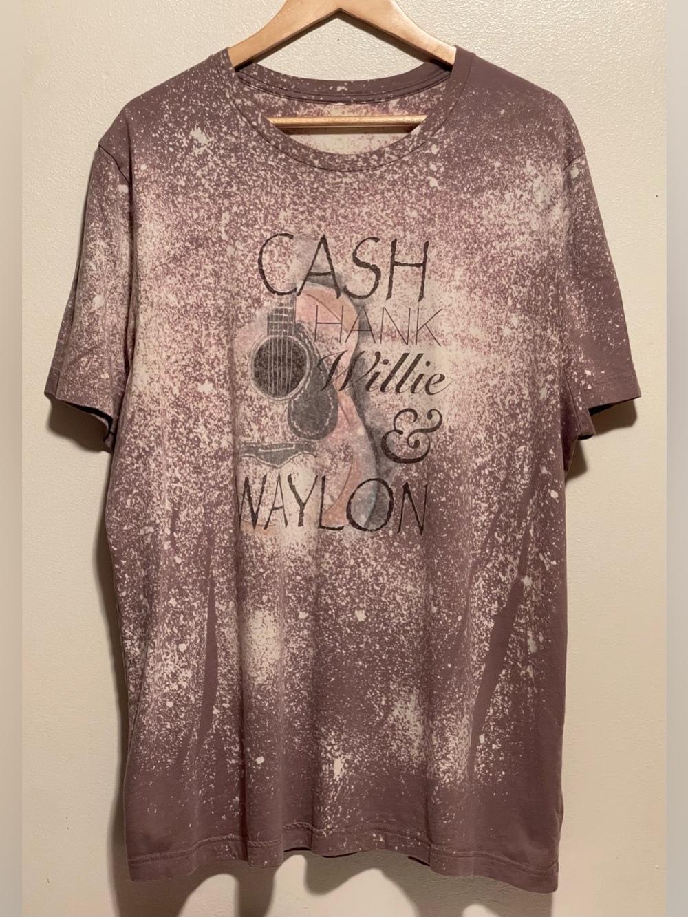 Source Unknown Beige Bleach-Splatter Graphic Tee - Cash Hank Willie & Waylon